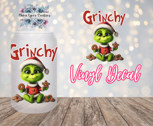 Grinchy Cookie Smiles Christmas 16 oz Glass Can prints