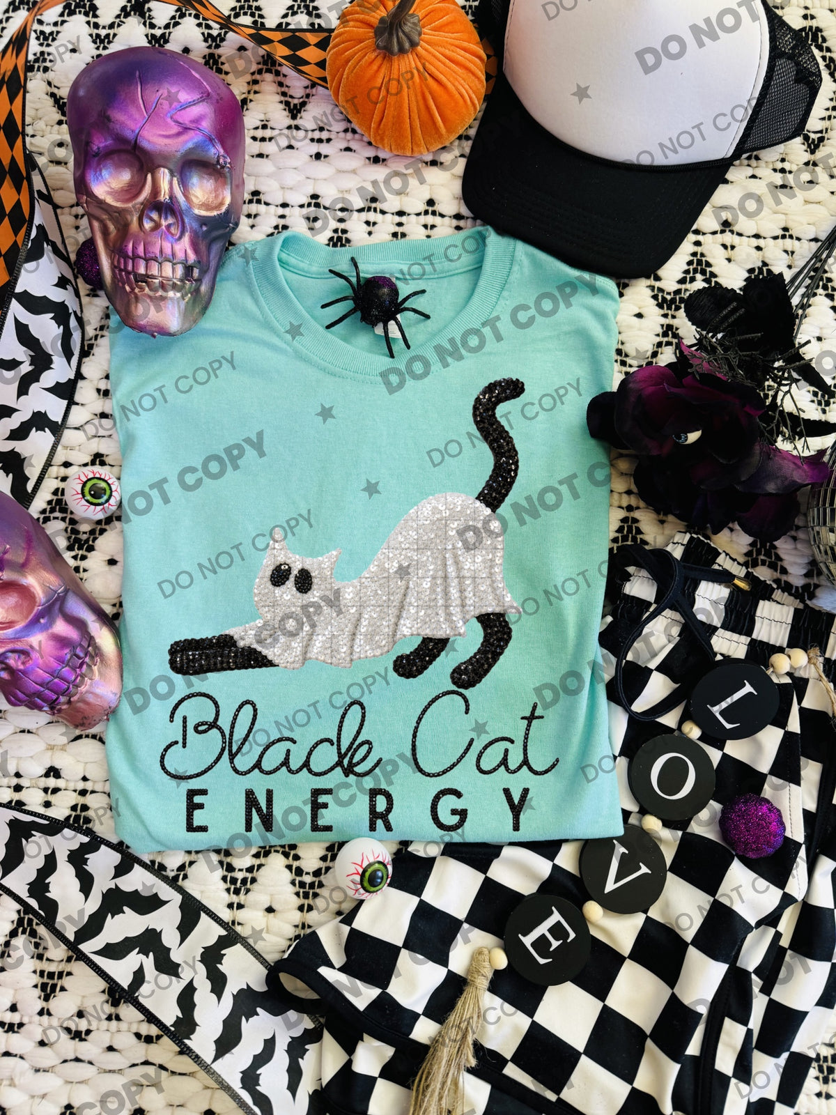Black Cat Energy (Faux Sequin) DTF Print