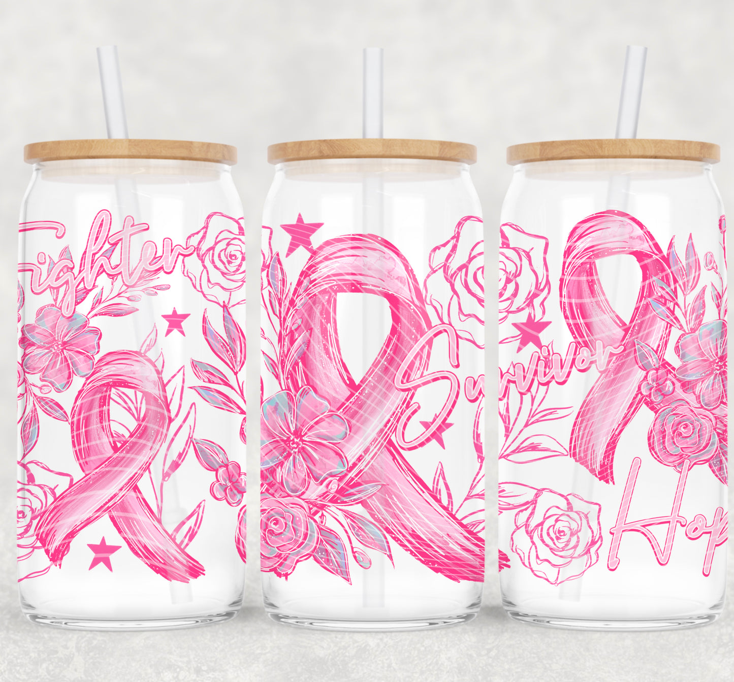 Breast Cancer Fighter Survivor Hope 16 oz Glass Wraps
