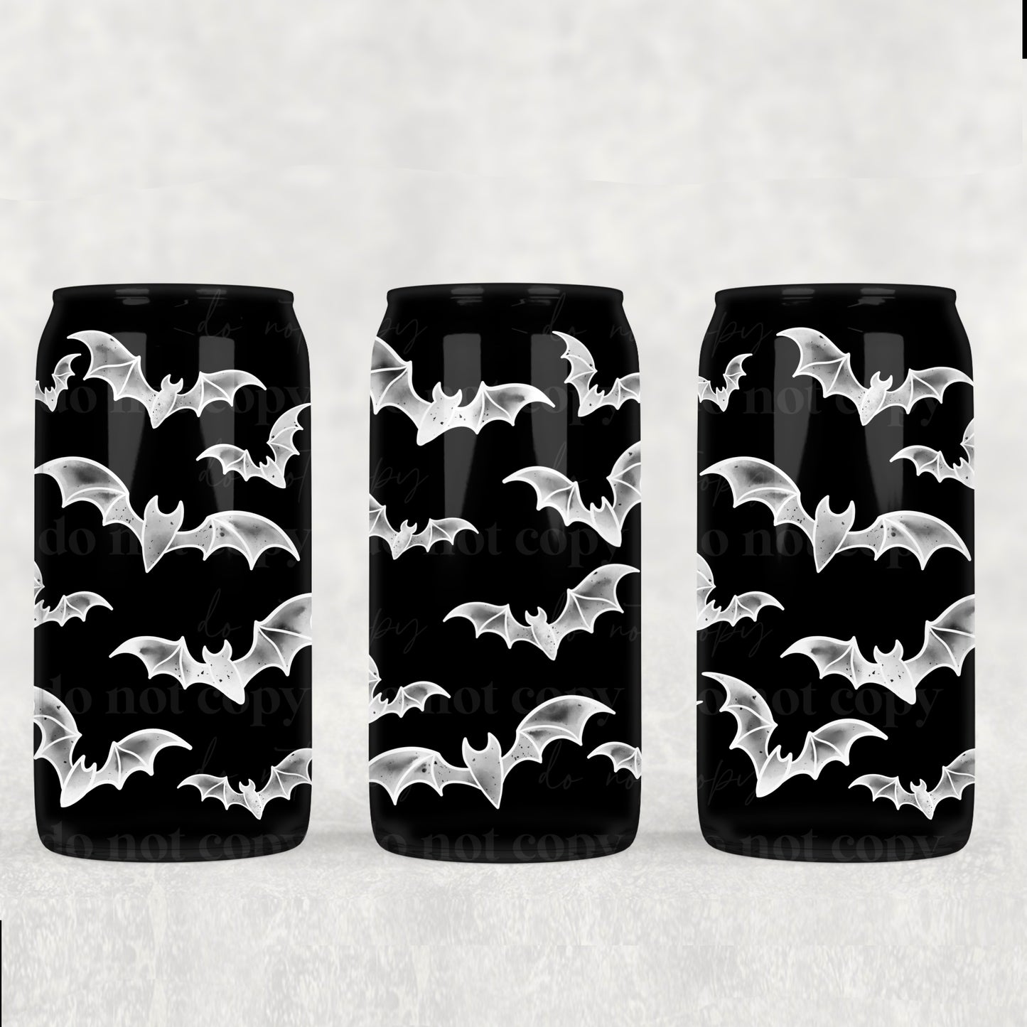 White Watercolor Bats 16 oz Glass Wraps