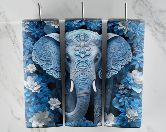 3D Blue Floral Elephant Transfers