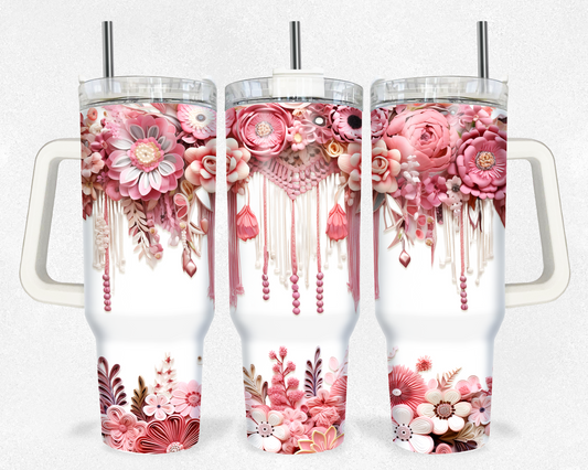 3D Boho Pink Floral 40 oz Tumbler Prints