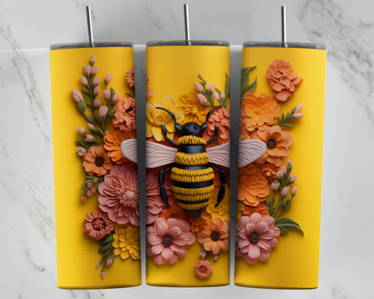3D Honey Bee Flowers Design Transfers