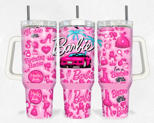 3D/Inflated Pink Barbs Malibu 40 Oz Print