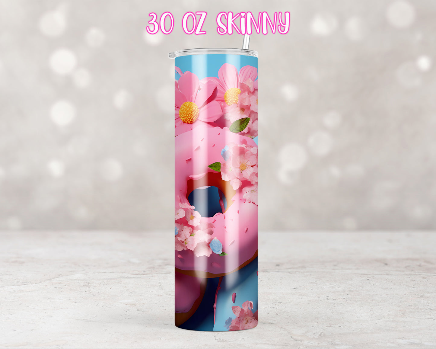 3D Floral Pink Donuts Design Transfers