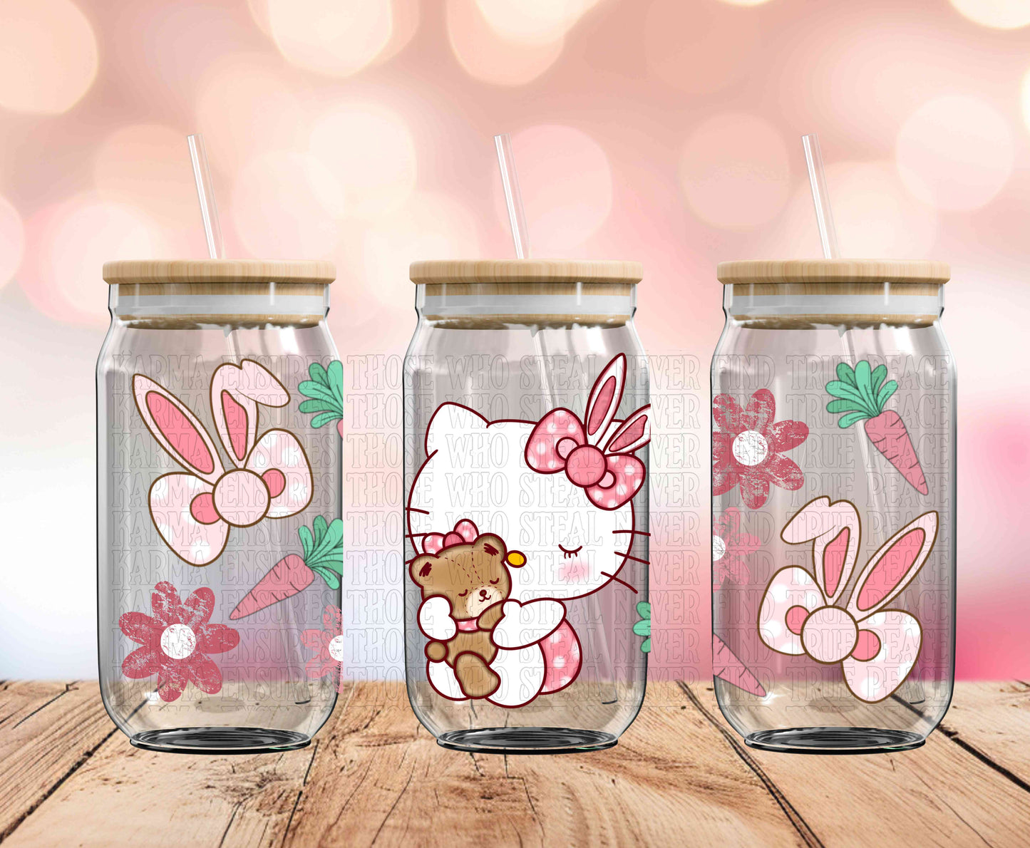 Pink Kawaii Easter Bunny (Style 2) 16 oz Glass Can Wraps