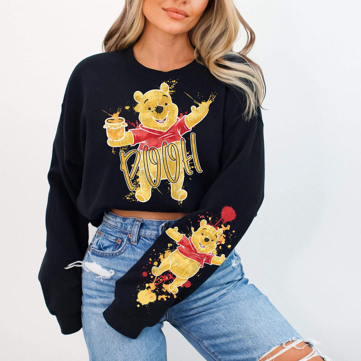 Paint Splatter Pooh DTF Print