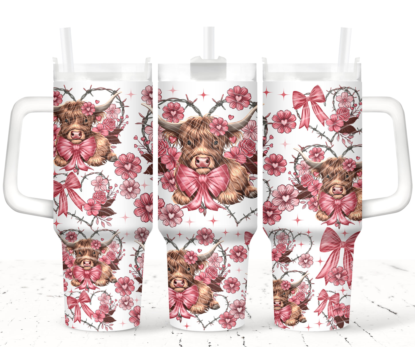 Valentine Highland Cow Wire 40 oz Tumbler Prints
