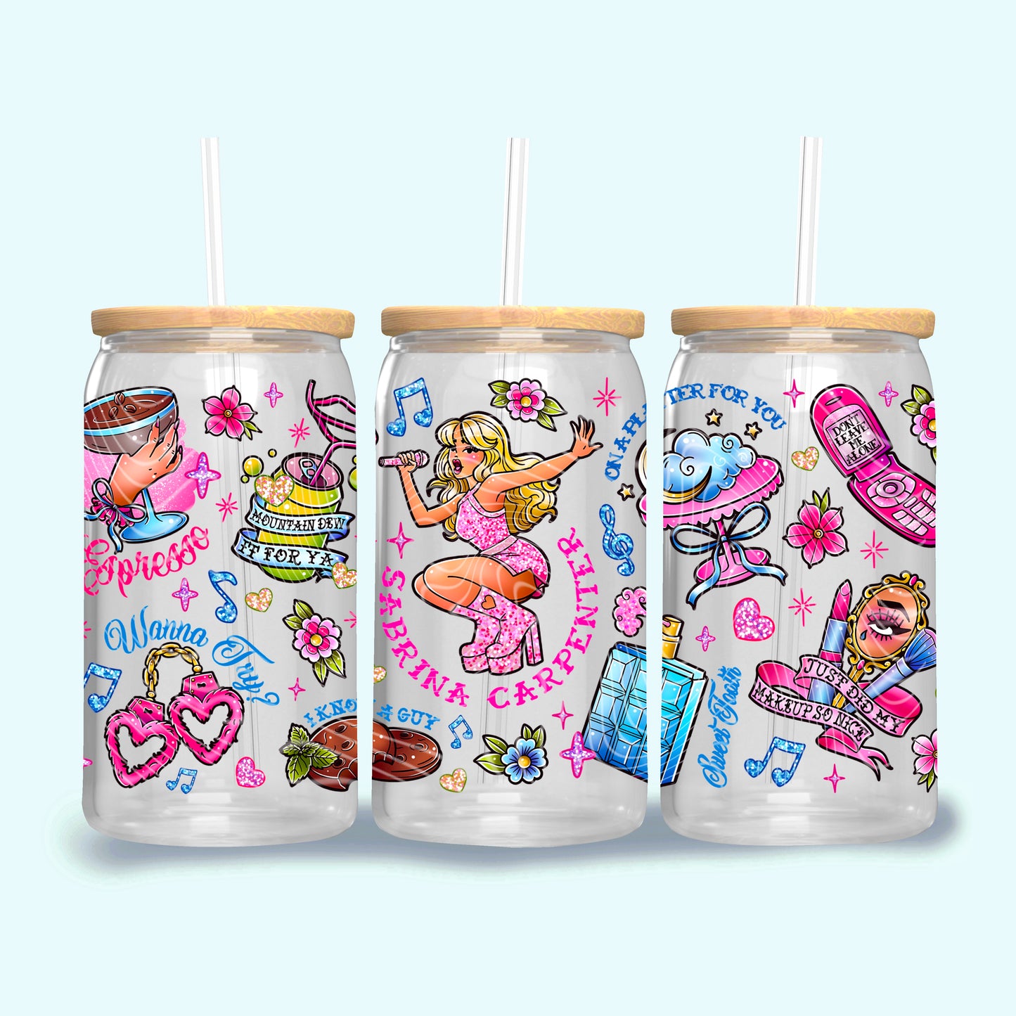 Sabrina C. Collage 16 oz Glass Can Wraps