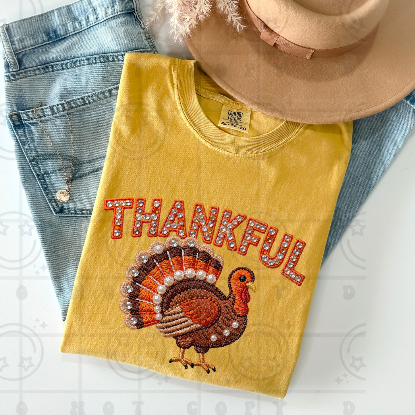 Thankful Turkey (Faux Rhinestone Embroidery) DTF Prints