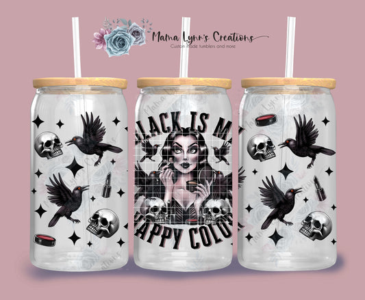 Black Is My Happy Color Valentine 16 oz Glass Can Wrap