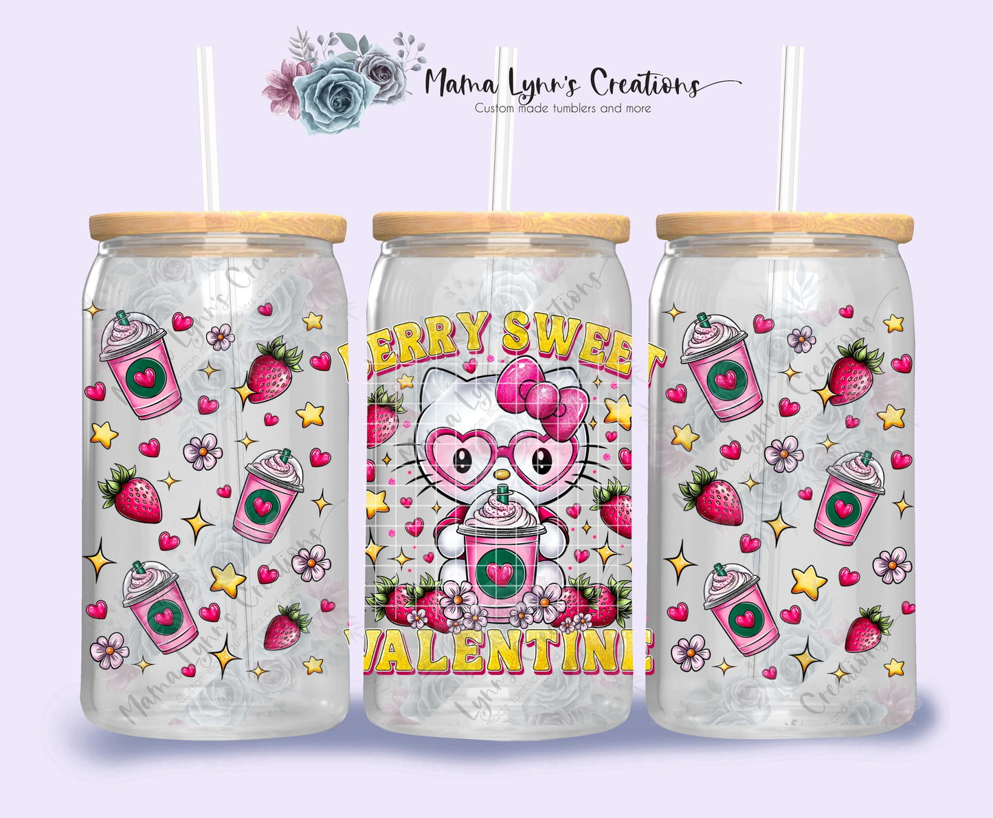 Berry Sweet Valentine 16 oz Glass Can Wrap