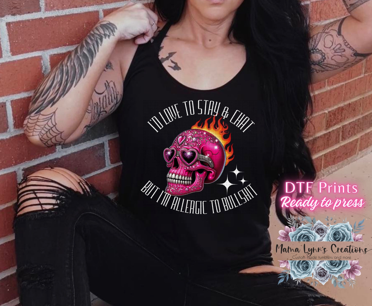 Allergic To Bullshit Pink Skull DTF Print