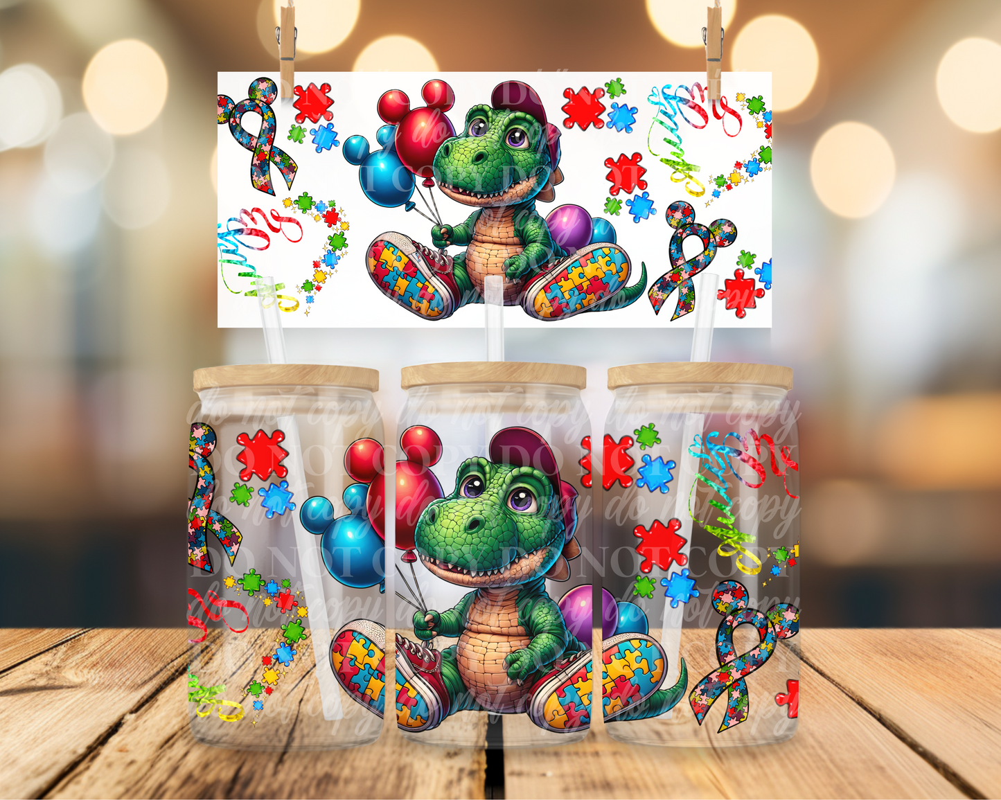 Autistic T-Rex 16 oz Glass Can Wrap