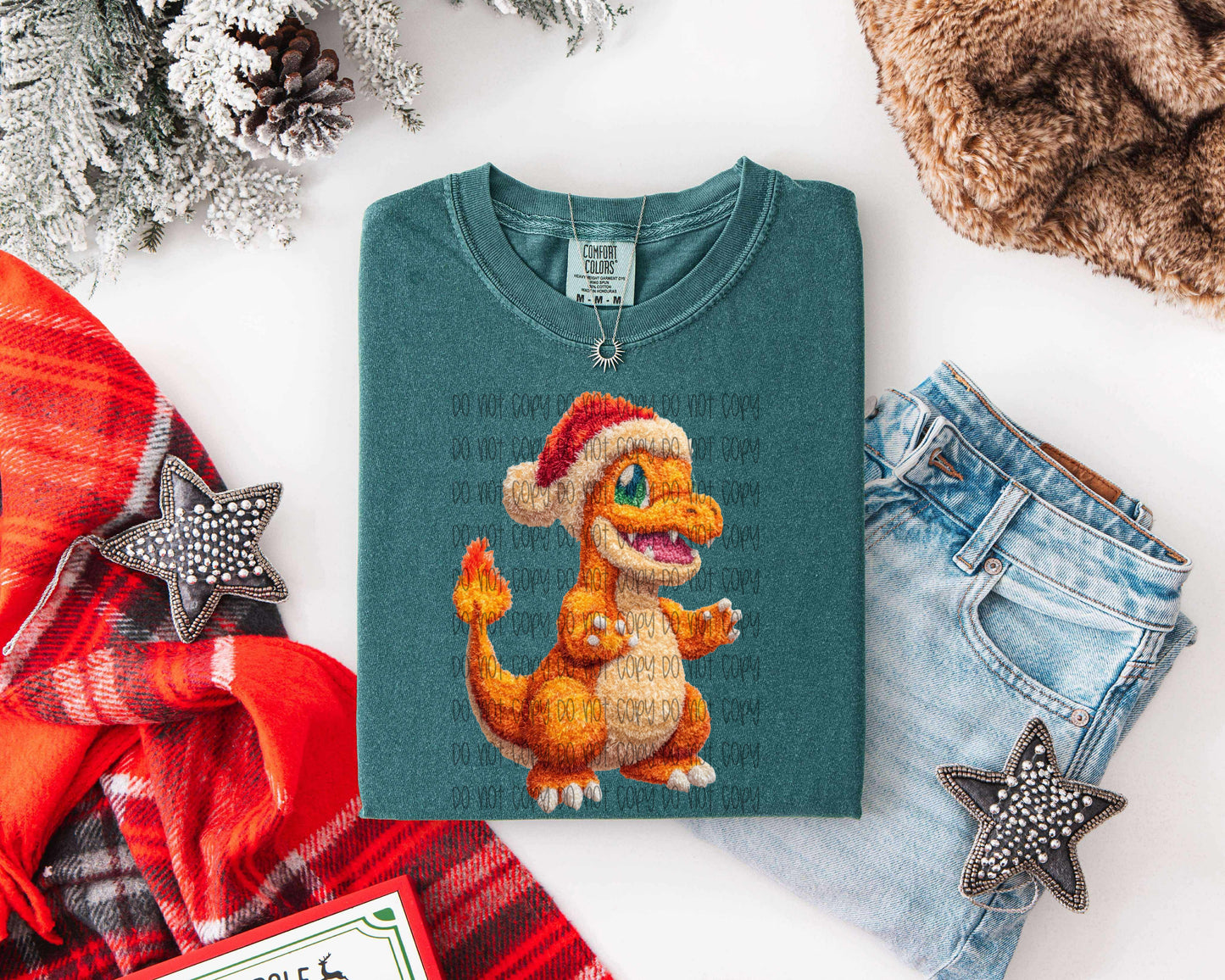 Christmas Charmander Faux Yarn DTF Print