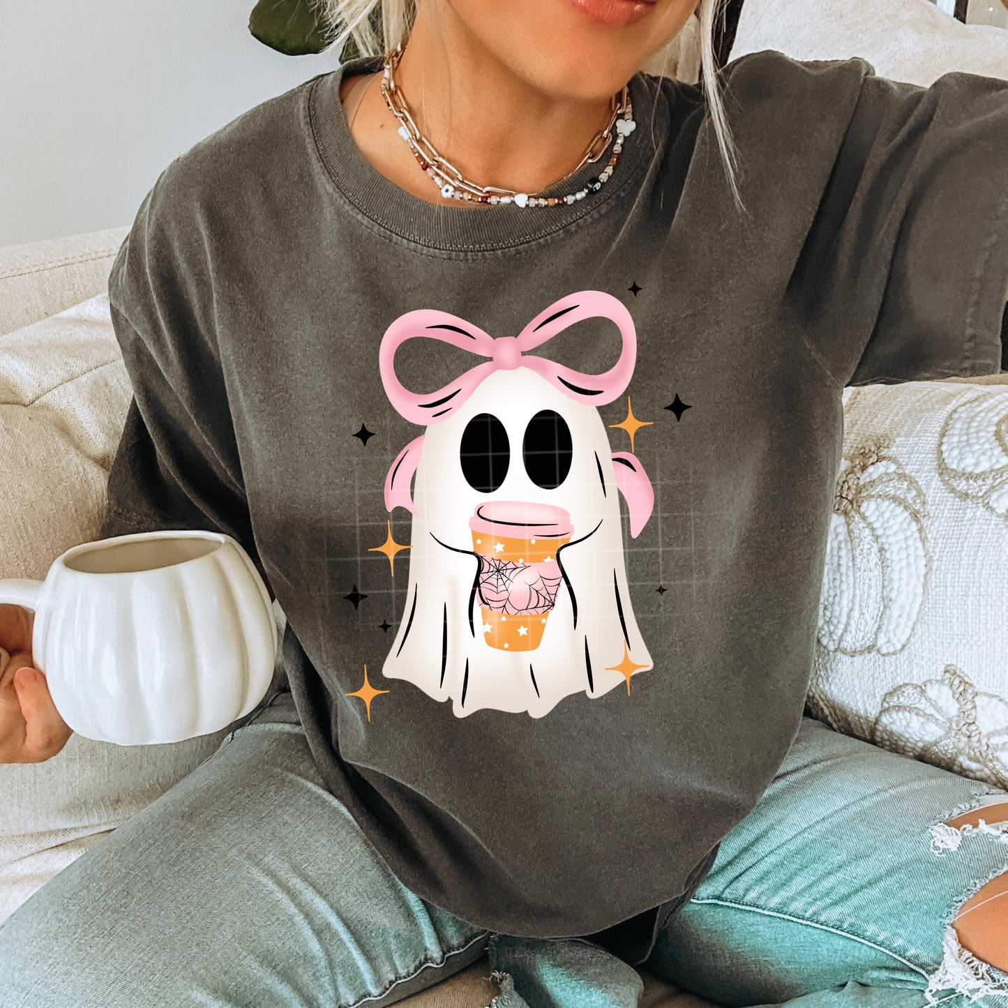 Coffee Bow Ghostie DTF Prints