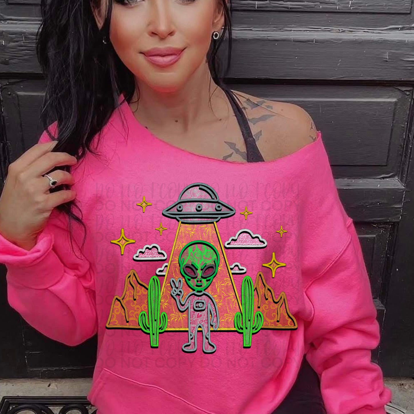 Desert Alien Faux Embroidery DTF Print