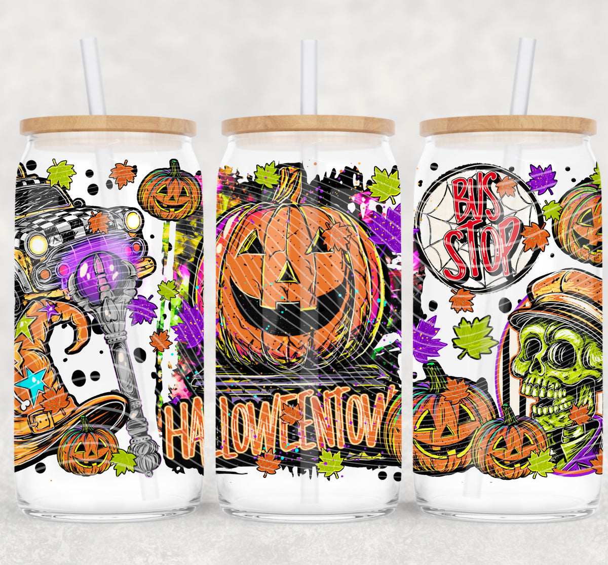 Halloweentown Bus Stop 16 oz Glass Wrap