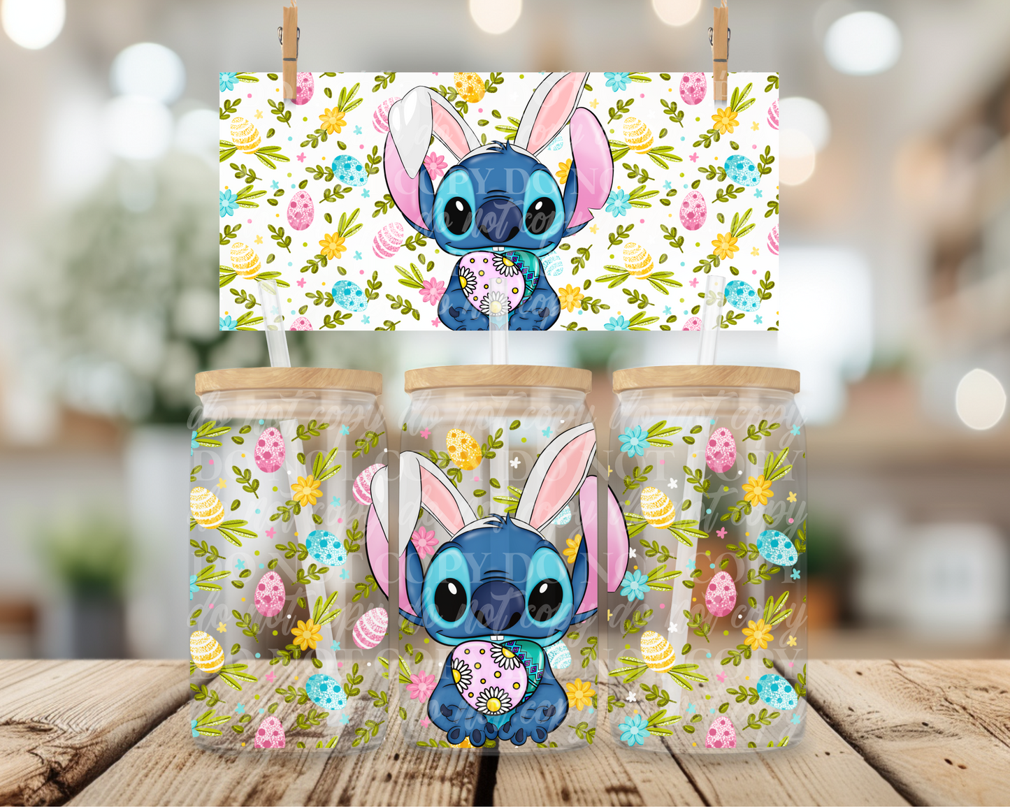 Easter Floral Blue Alien 16 oz Glass Can Wraps