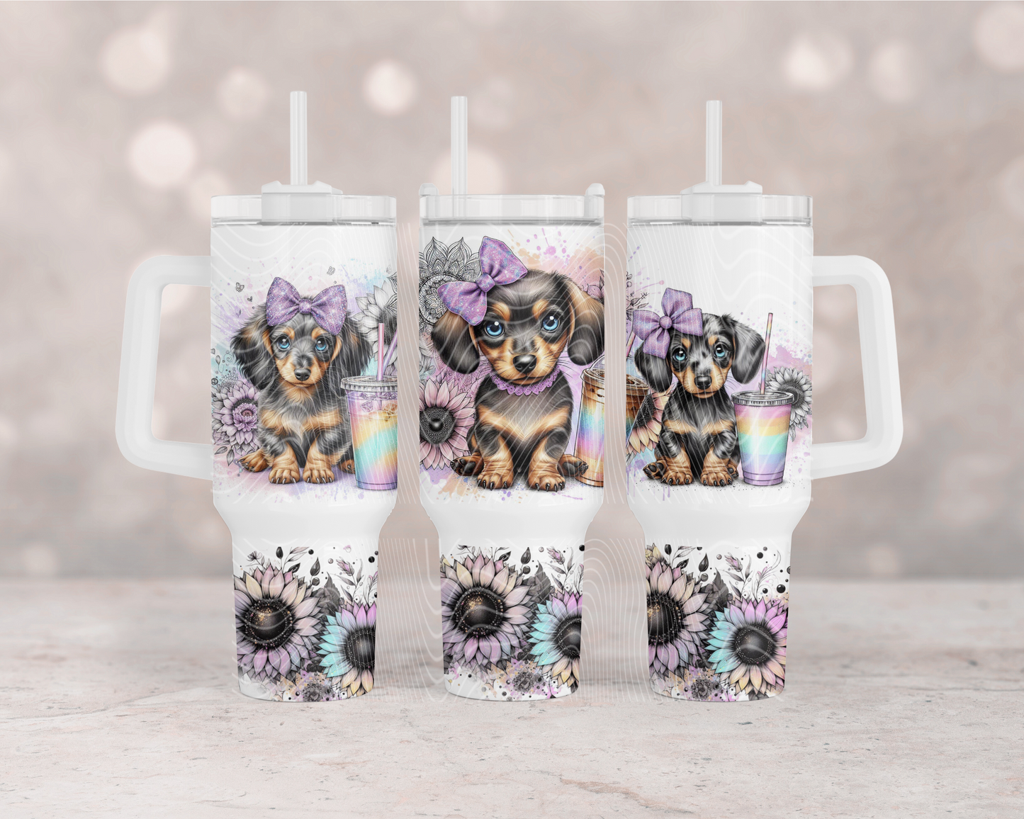 Purple Floral Dachshund 40 oz Tumbler Prints
