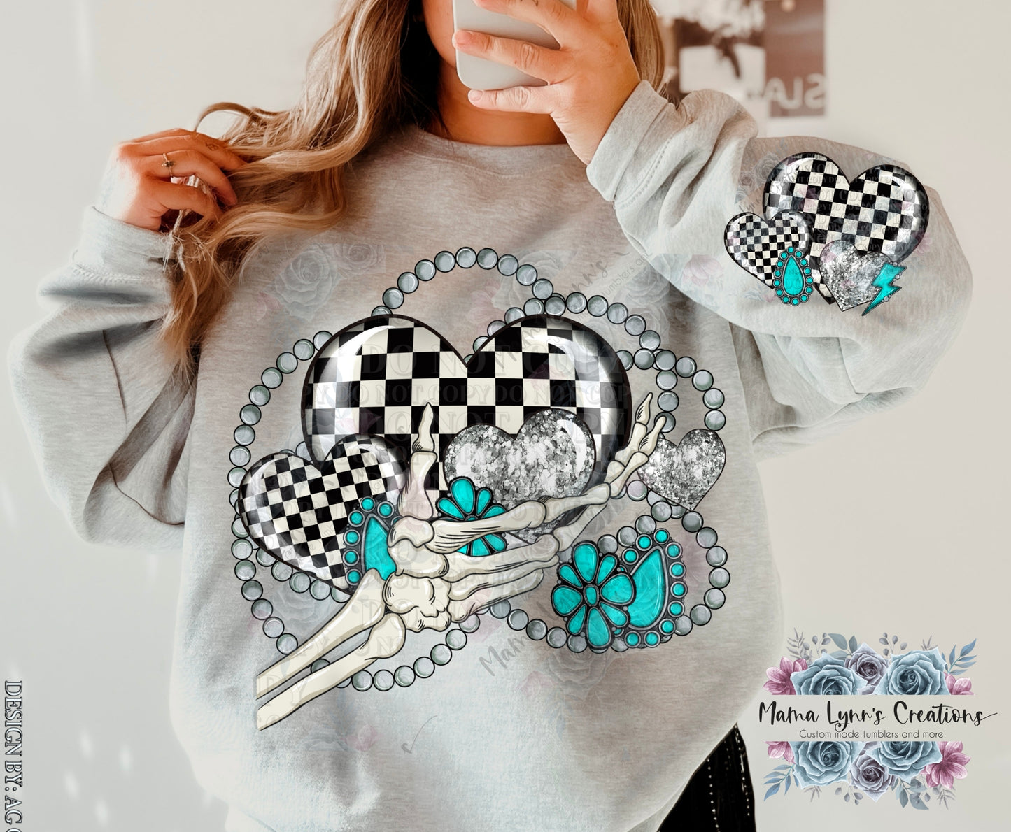 Checkered Hearts Conches Dtf Print