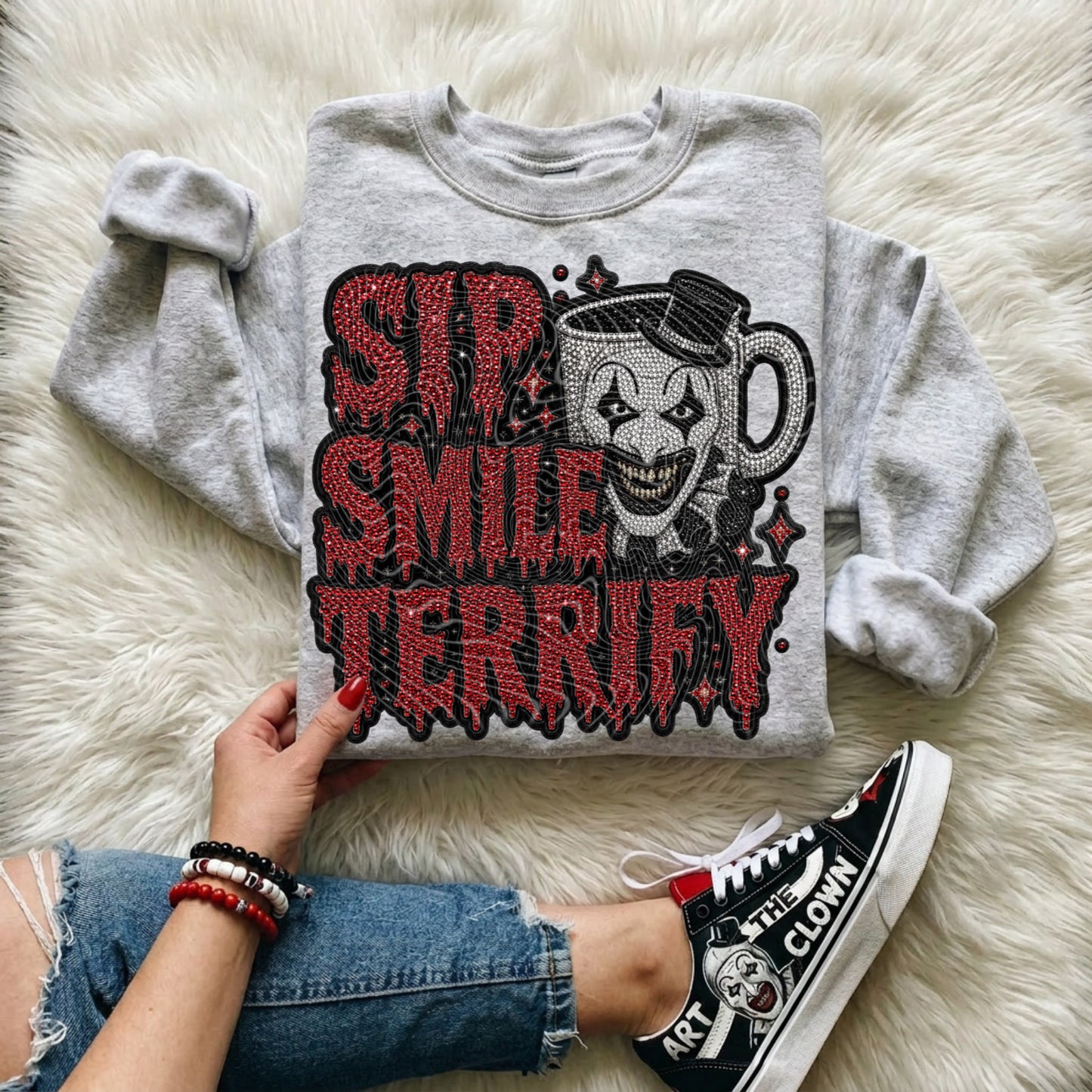 Sip Smile Terrify (Faux Rhinestones) DTF Print