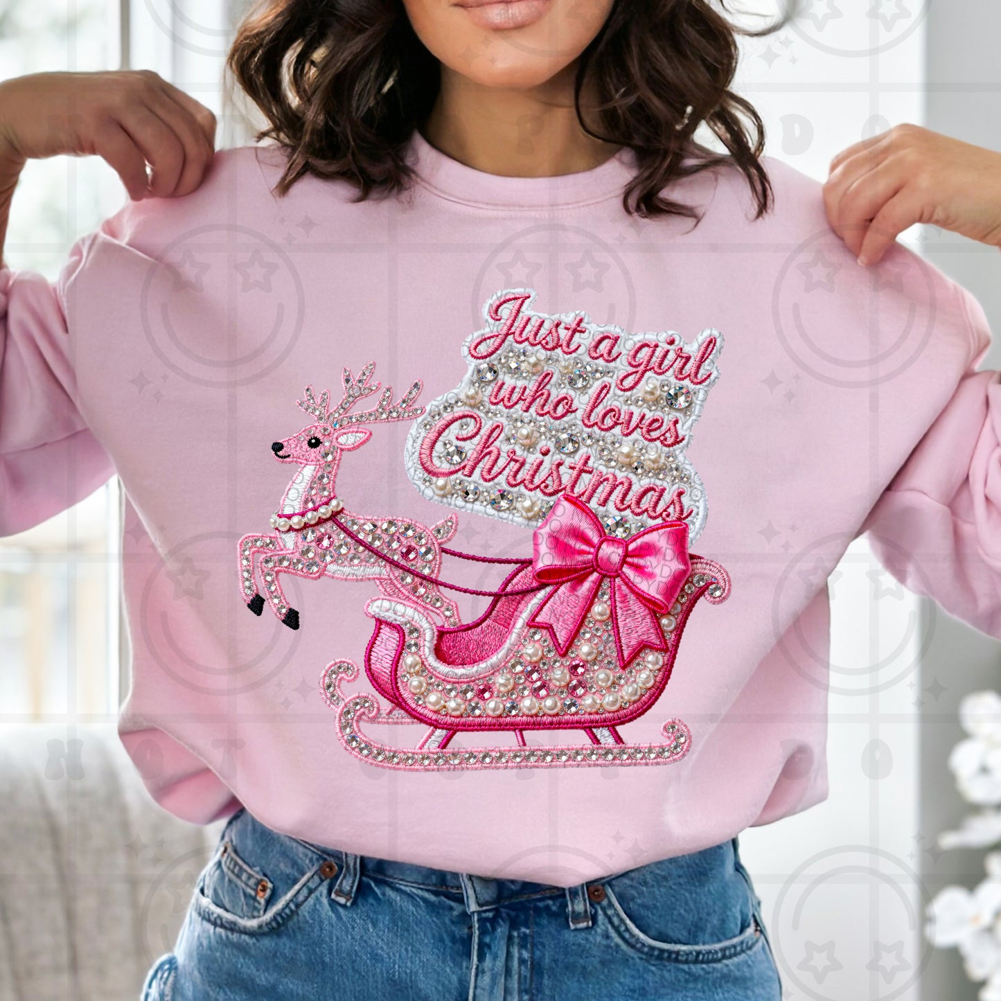 Just A Girl Who Loves Christmas (Faux Rhinestone Embroidery) DTF Prints