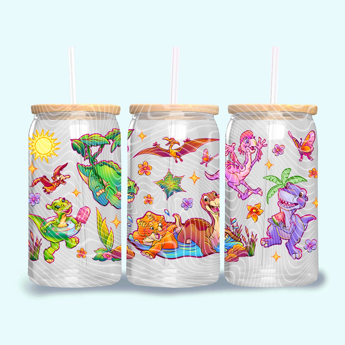 Summer Dinosaur Friends 16 oz Glass Can Wraps