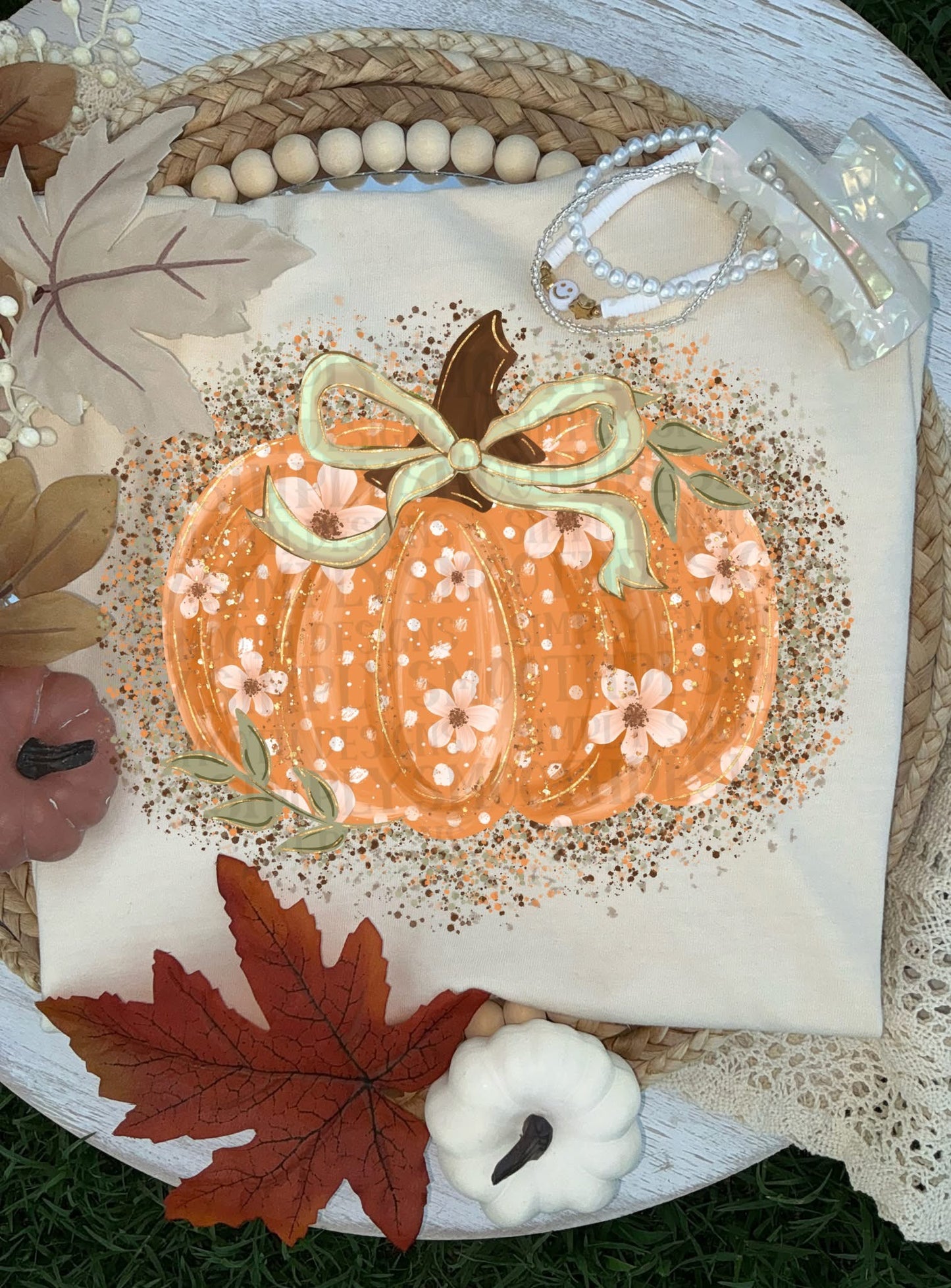 Fall Floral Pumpkin DTF Print