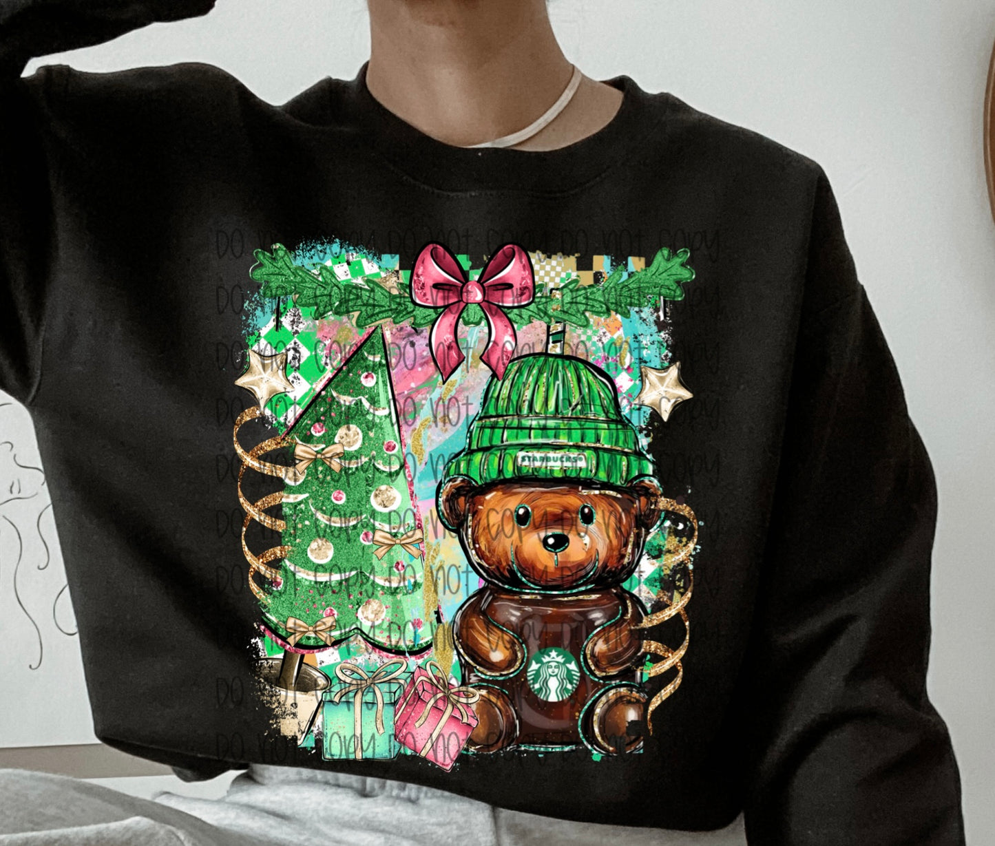 Christmas Coffee Bear DTF Print