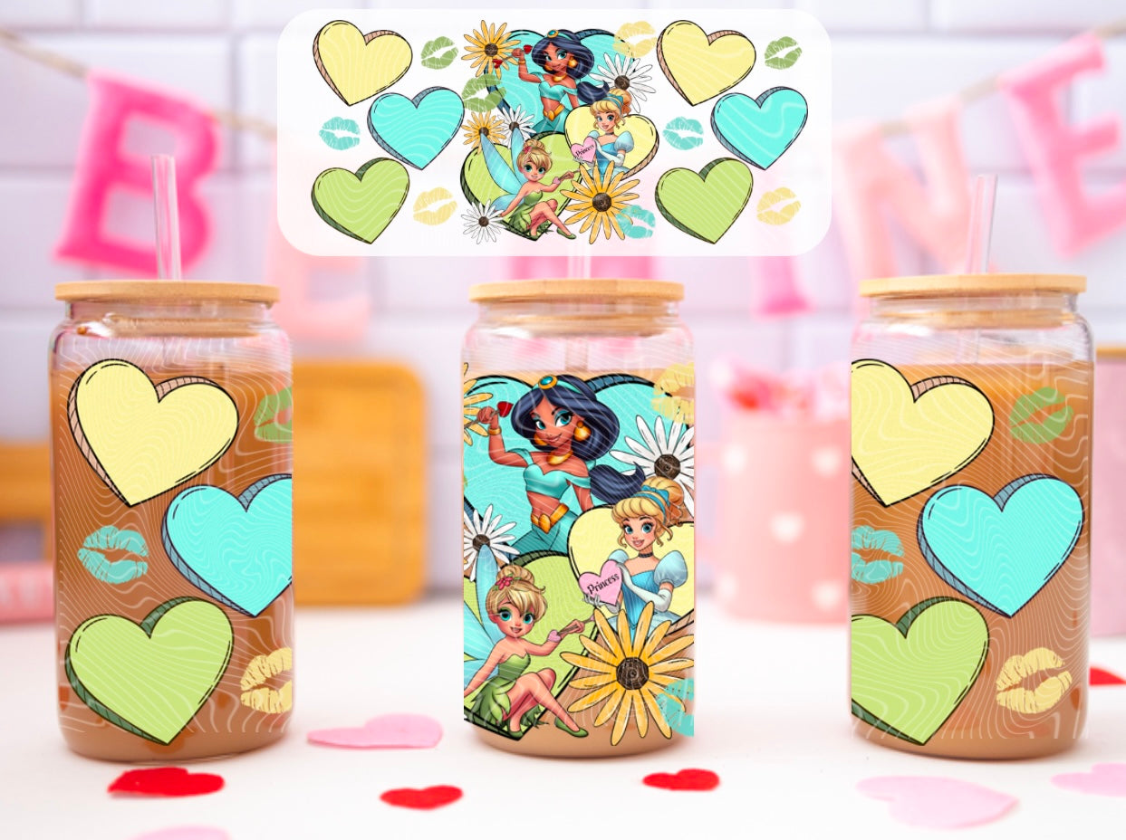 Princess Valentines 16 oz Glass Can Wrap