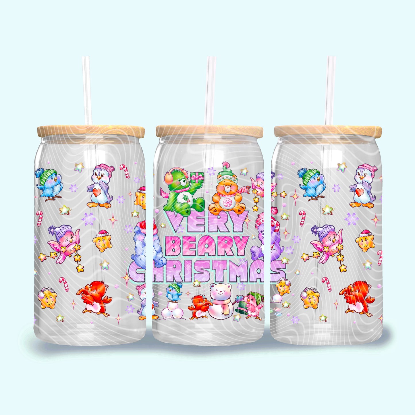 Very Beary Christmas 16 oz Glass Can Wrap