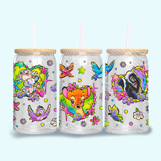Spring Bambi Friends 16 oz Glass Can Wrap