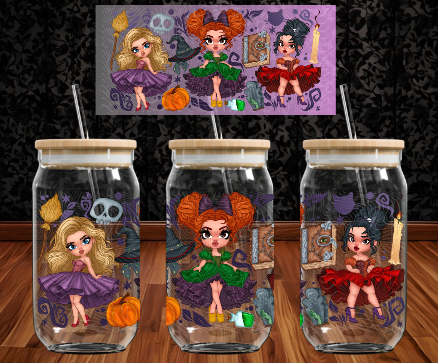 Hocus Sisters Purple Elements 16 oz Glass Wraps