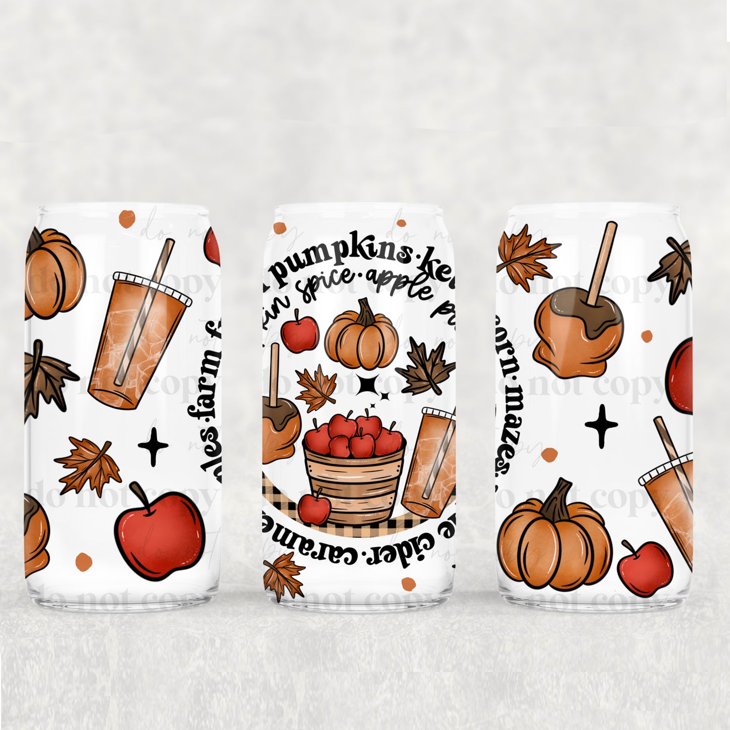 Fall Things Circle 16 oz Glass Wraps