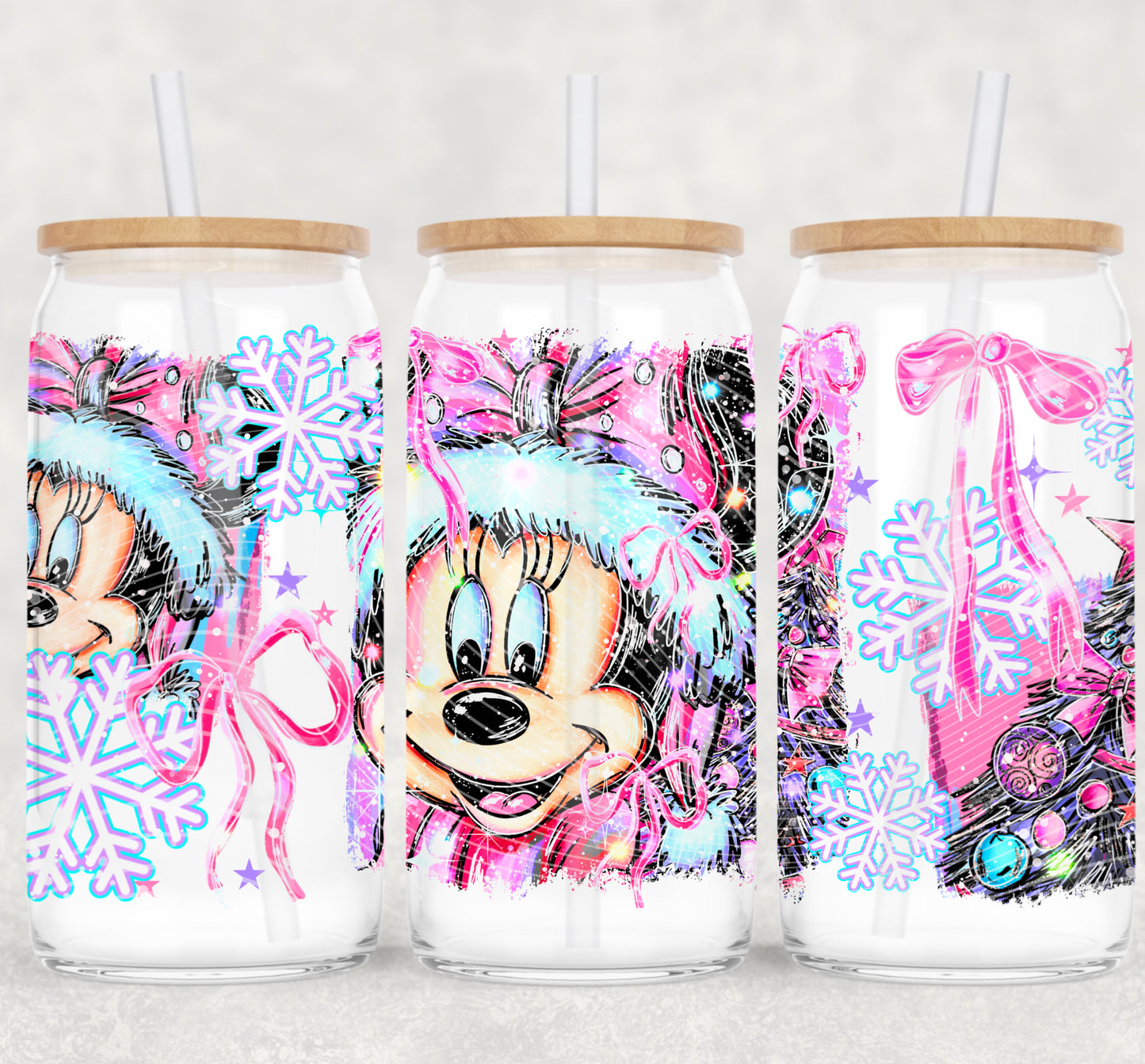 Christmas Mouse Girl 16 oz Glass Wraps