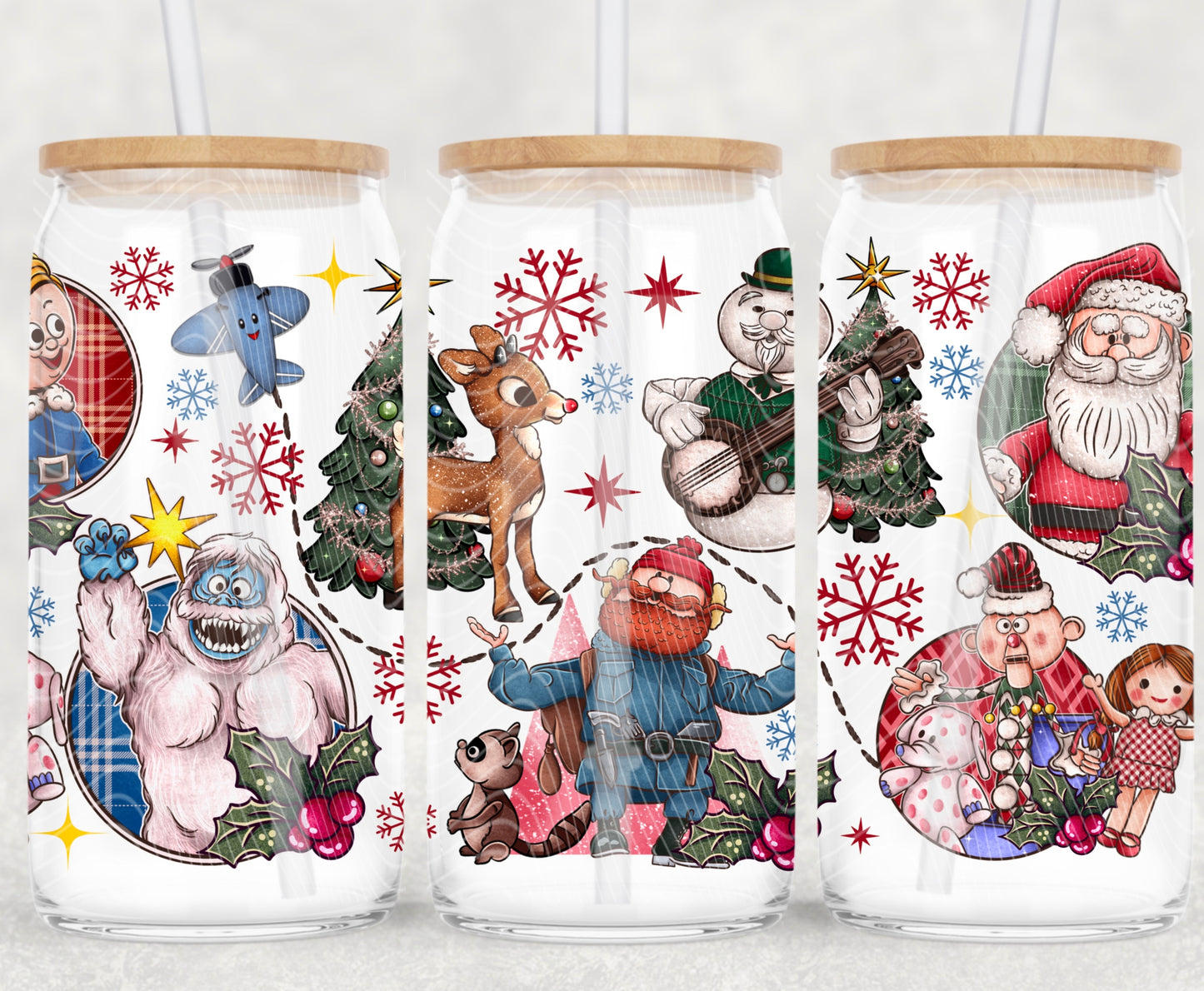 Christmas Reindeer 16 oz Glass Can Wrap