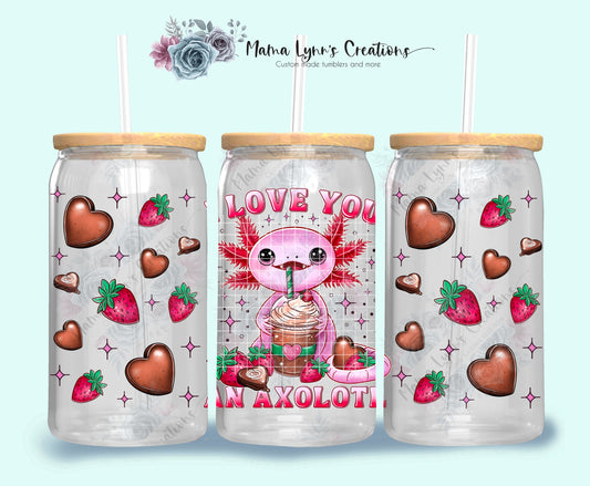 Pink Axolotl Love Valentine 16 oz Glass Can Wrap
