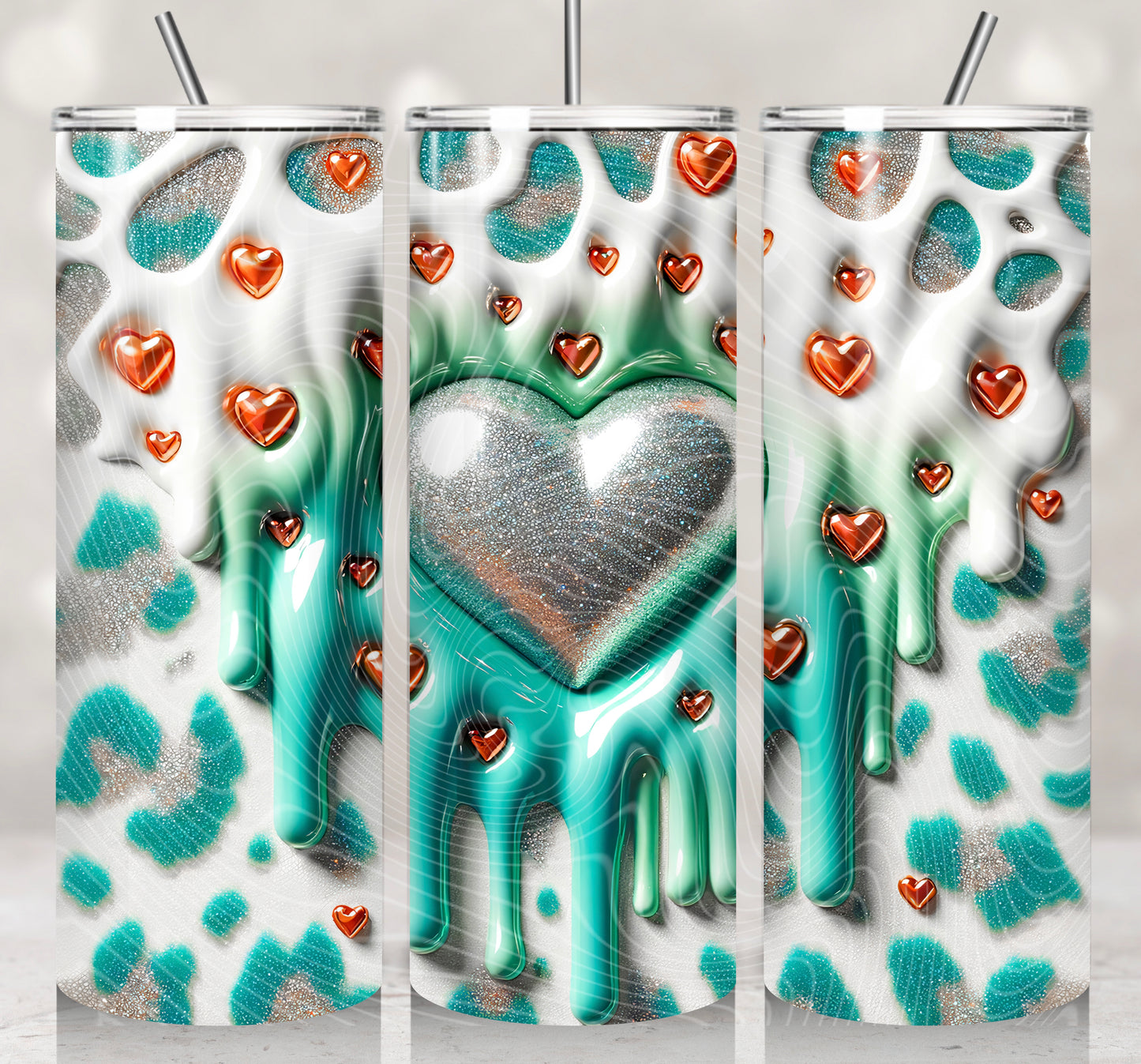 3D Turquoise Leopard Heart