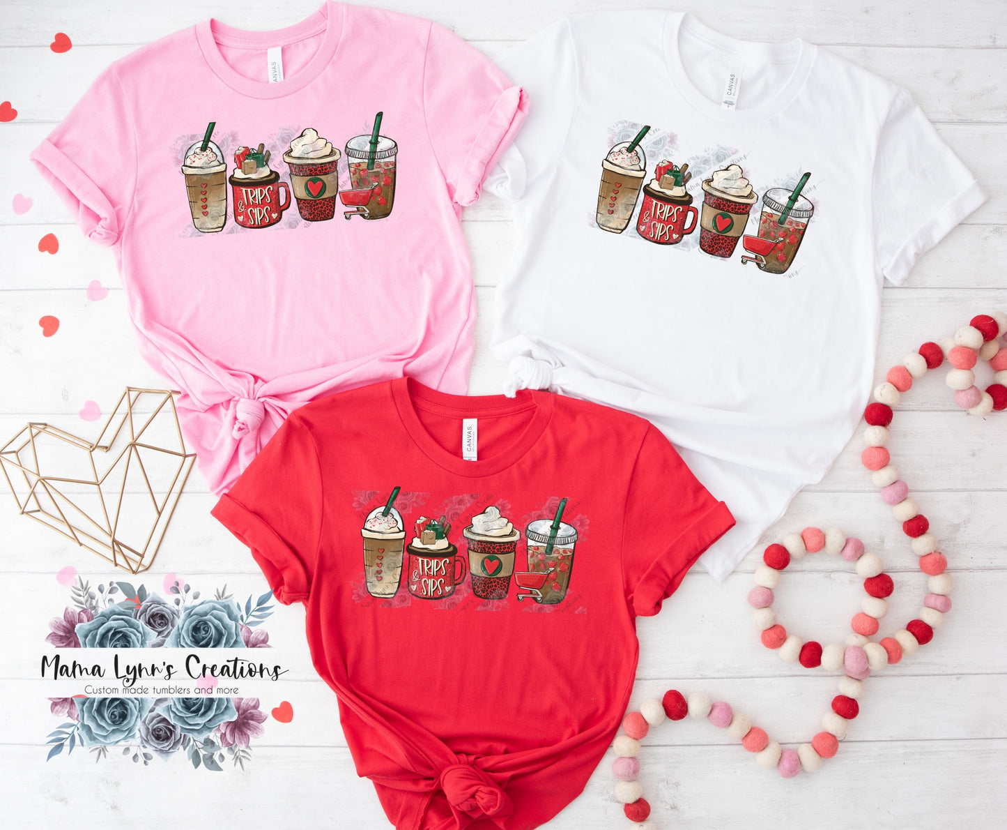 Trips Red Hearts Coffee Sips DTF Print