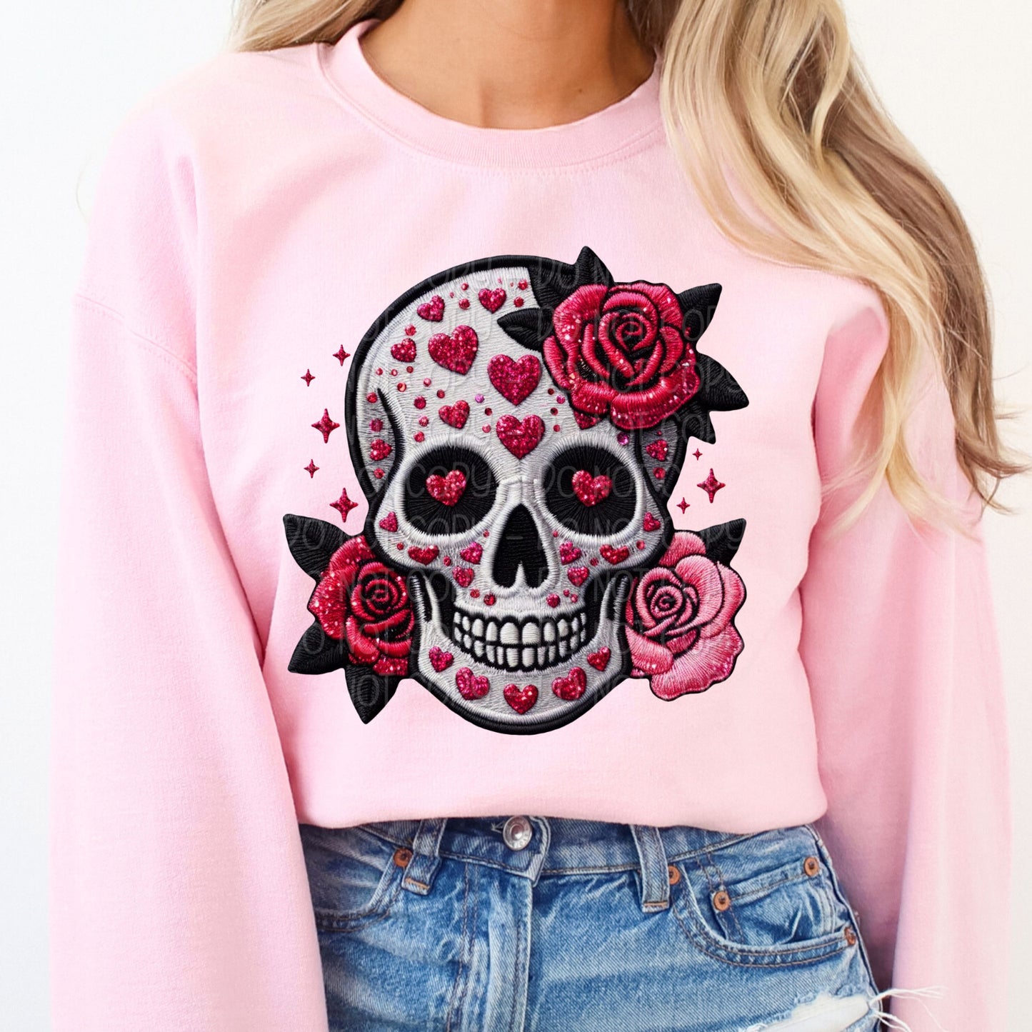 Floral Skull Faux Embroidery DTF Print