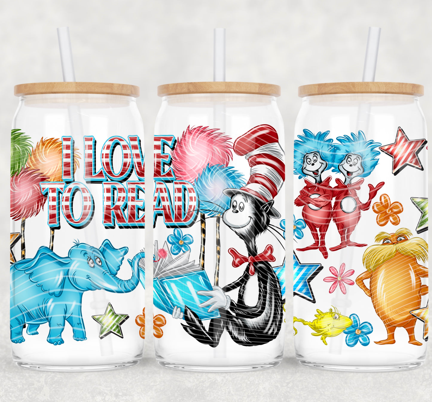 I Love To Read 16 oz Glass Can Wrap