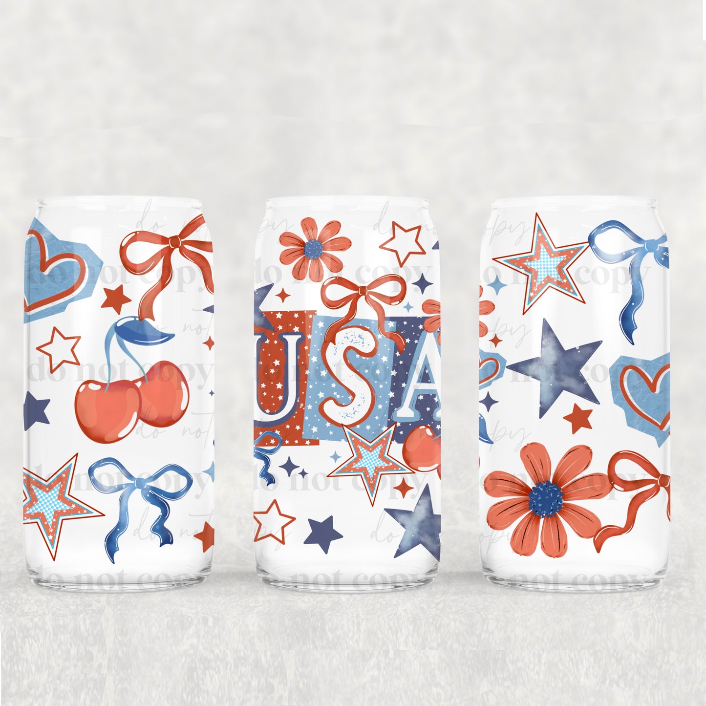 USA Bows Cherries & Stars 16 oz Glass Wrap