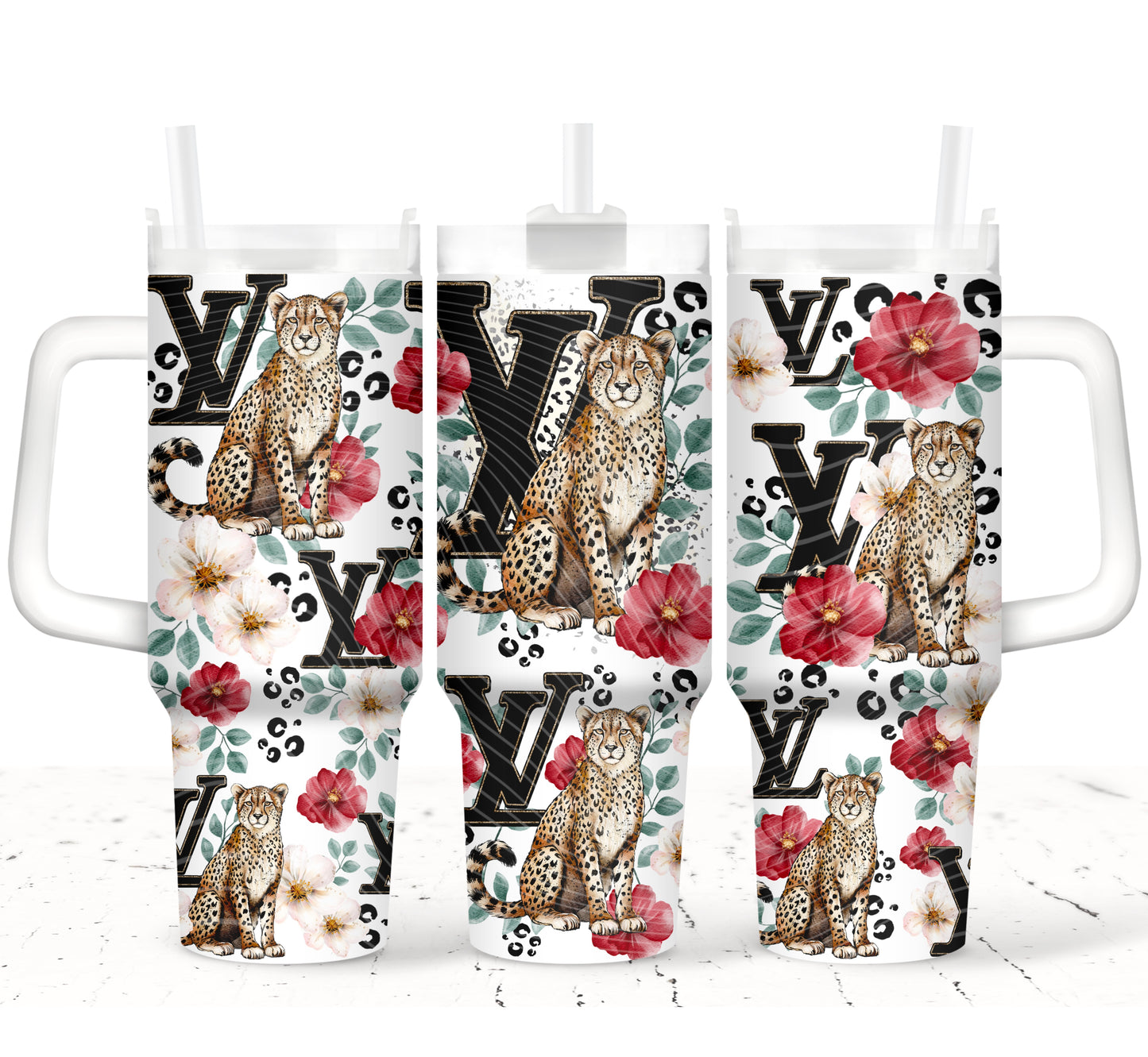 LV Black and Red Cheetah 40 oz Tumbler Print