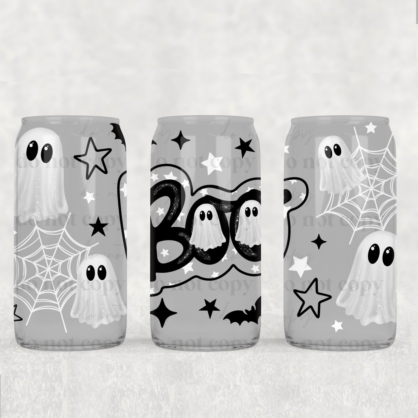 Black & White Boo Ghosts 16 oz Glass Wraps
