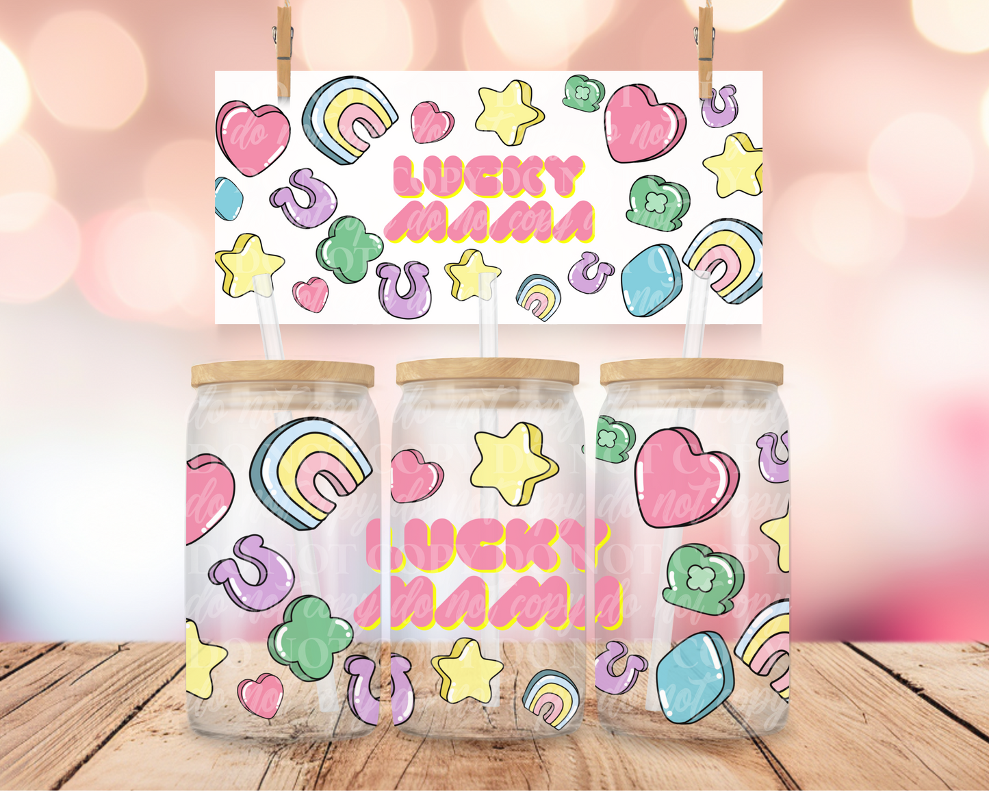 Lucky Mama Charms 16 oz Glass Can Wraps