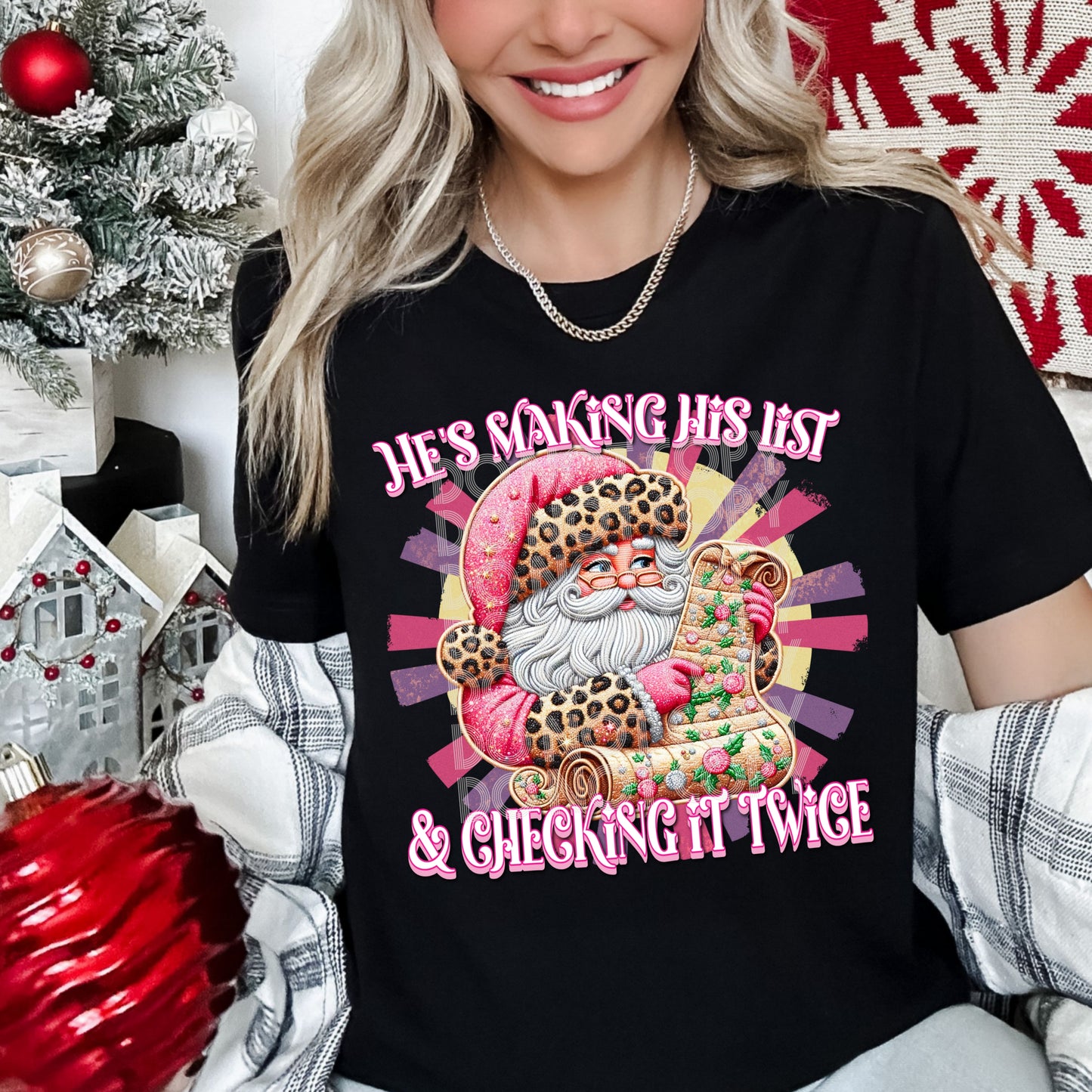Santa’s Making His List Faux Embroidery DTF Print