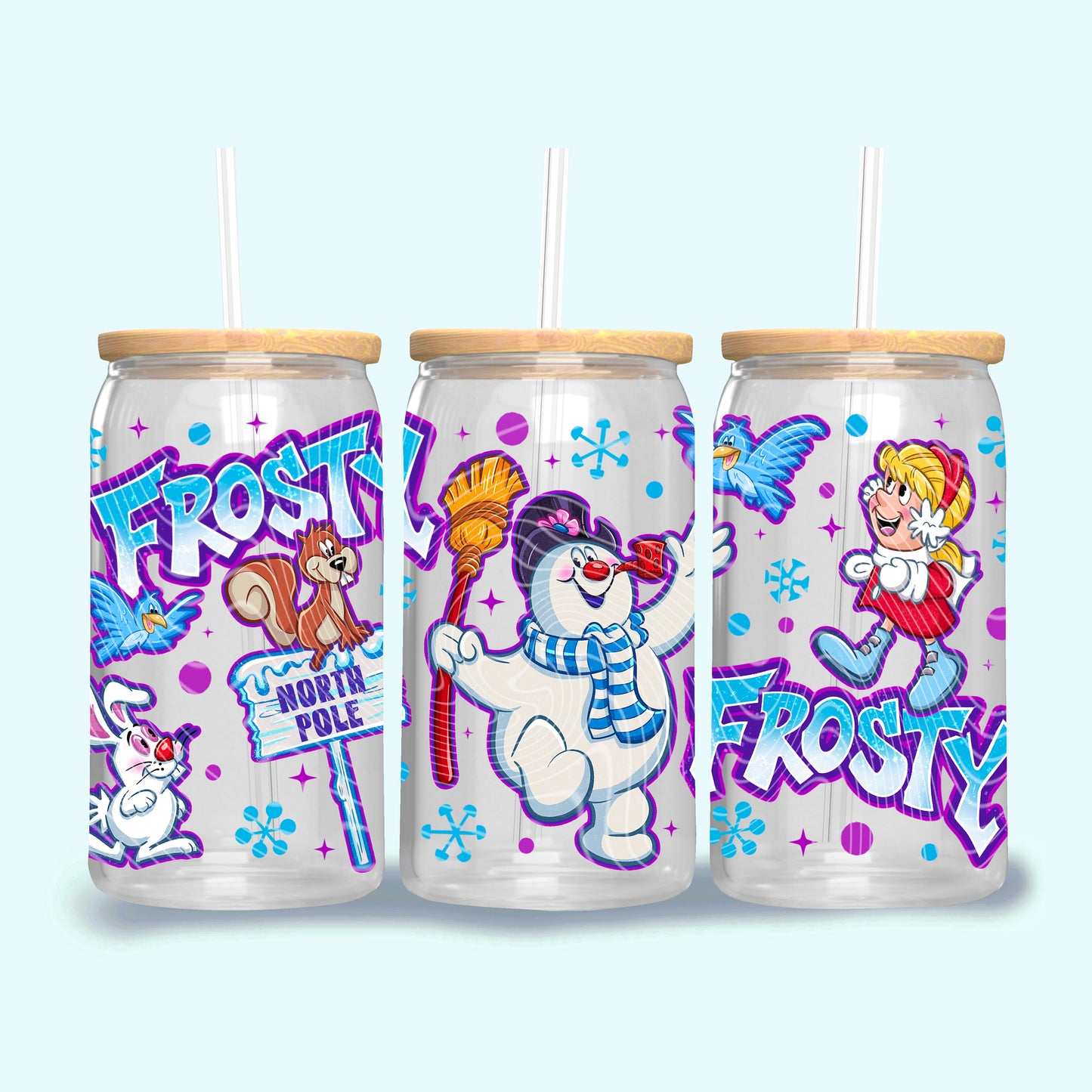 Frosty North Pole 16 oz Glass Wraps