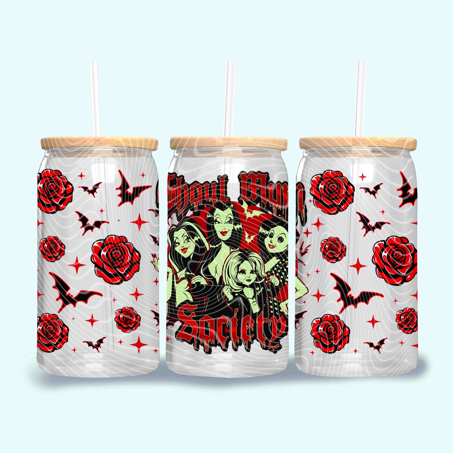 Ghoul Mum Society 16 oz Glass Can Wraps