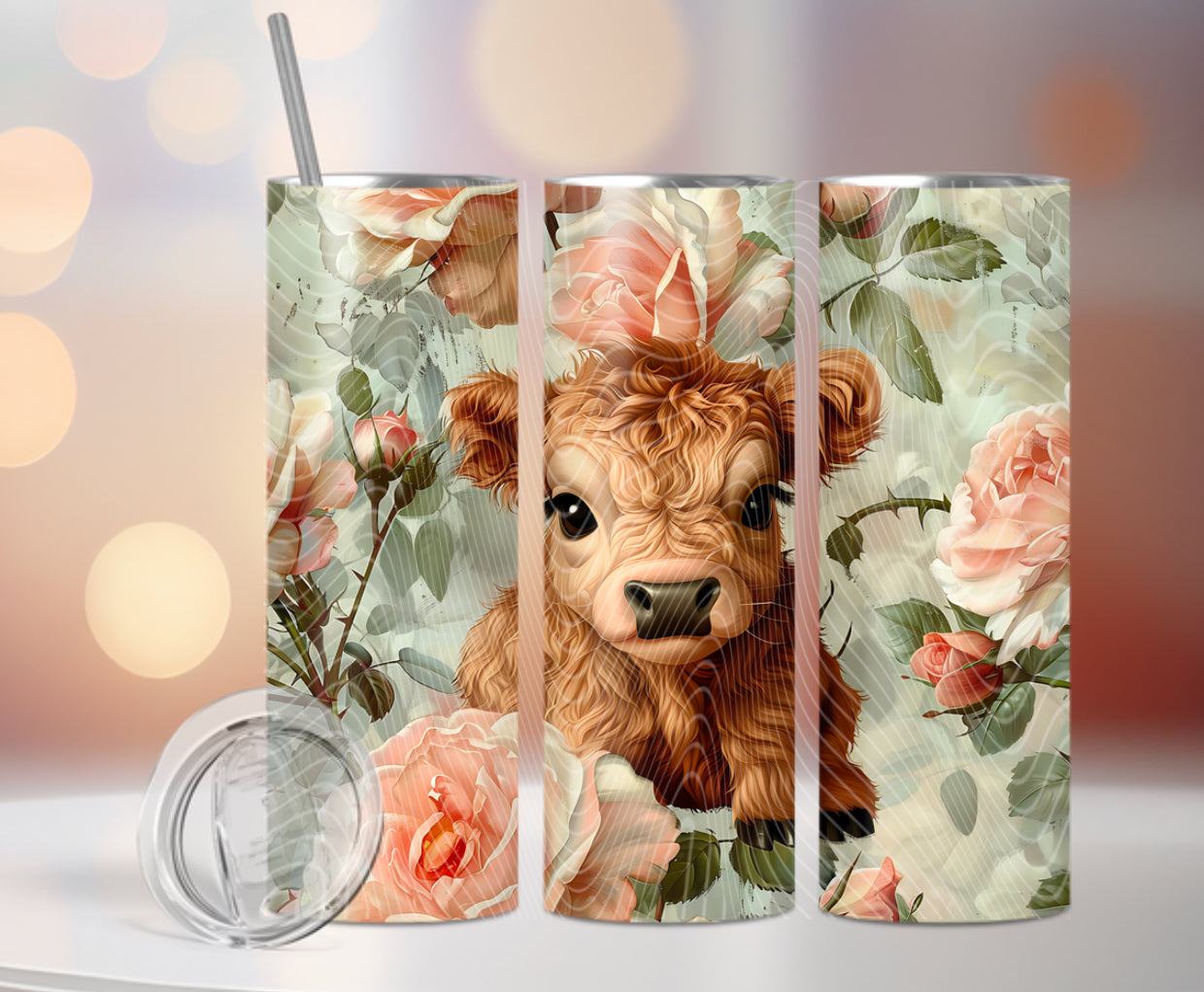 Pink Roses Highland Baby Cow